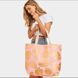 Pink and Gold Leaf Print Tote Bag
